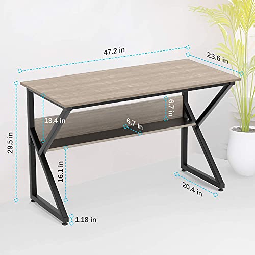 NOBLEWELL Computer Desk with Bookshelf 47 Inches, Brown - Image 3