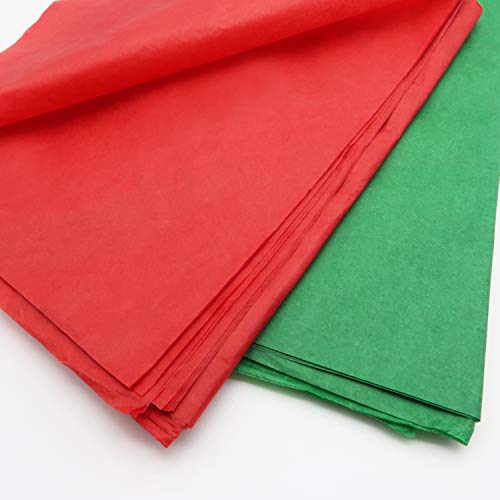 Kiddokids 24 Christmas Kraft Gift Bags + 24 Tissue Papers (Green & Red); Xmas Theme Party Favors Goody Bags.