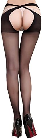 Qisc Womens Fishnet Tights Plus Size Bandage Suspender Pantyhose Stockings (Free Size, Black)