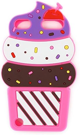 iPod Touch 6 Case, iPod Touch 5 Case, 3D Cute Cartoon Cherry Cupcakes Ice Cream Shaped Soft Rubber Silicone Shockproof Case Protector Skin Cover for iPod Touch 6th / 5th Generation (Rose)