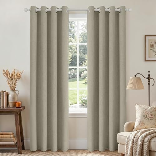 Joydeco Blackout Curtains 84 Inches Long 2 Panels Burg, Room Darkening Curtains for Bedroom, 100% Black Out Textured Thermal Drapes Privacy Protection 2 Panels Set(W42 x L84 Inch, Linen)