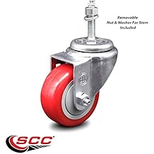 Red Polyurethane Swivel Threaded Stem Caster w/3