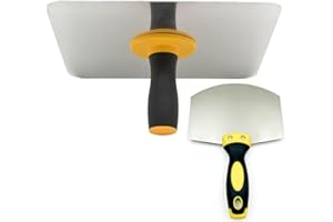 Professional Aluminum Two-Tone Handle Mud Scraper Trowel, Black, Yellow Grip, 12-Inch Plaster Hawk for Concrete Finishing, Ma