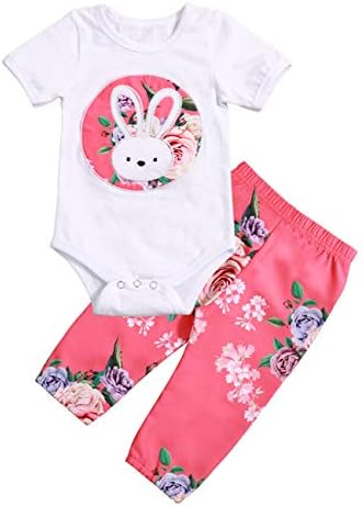 My 1st Easter Baby Girls Clothes Bunny Short Sleeve Romper Top + Floral Pants Outfits Set