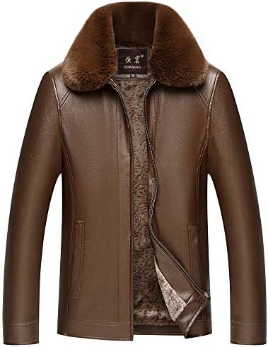 Mens Leather Coats Moonuy Winter Imitation Leather Faux Fur Collar Jackets Warm Stand Collar Outwear Clod Weather Thicker Coats Tops
