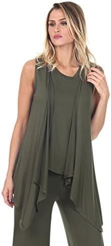 Angel Cola Womens Sleeveless Draped Cardigan B7019 Olive 2XLarge