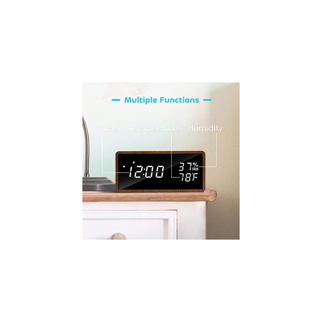 meross Digital Alarm Clock for Bedrooms, Real Wood, LED Display Desk