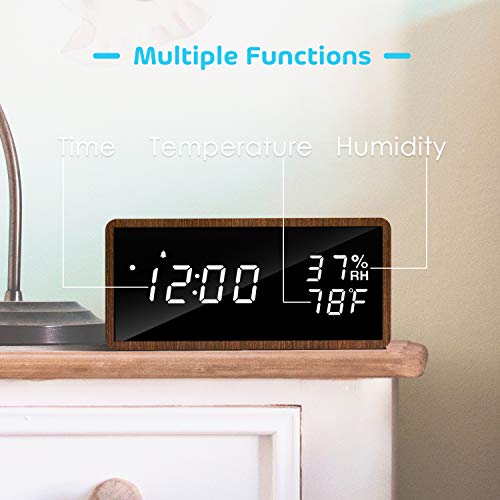 meross Digital Alarm Clock for Bedrooms, Real Wood, LED Display Desk