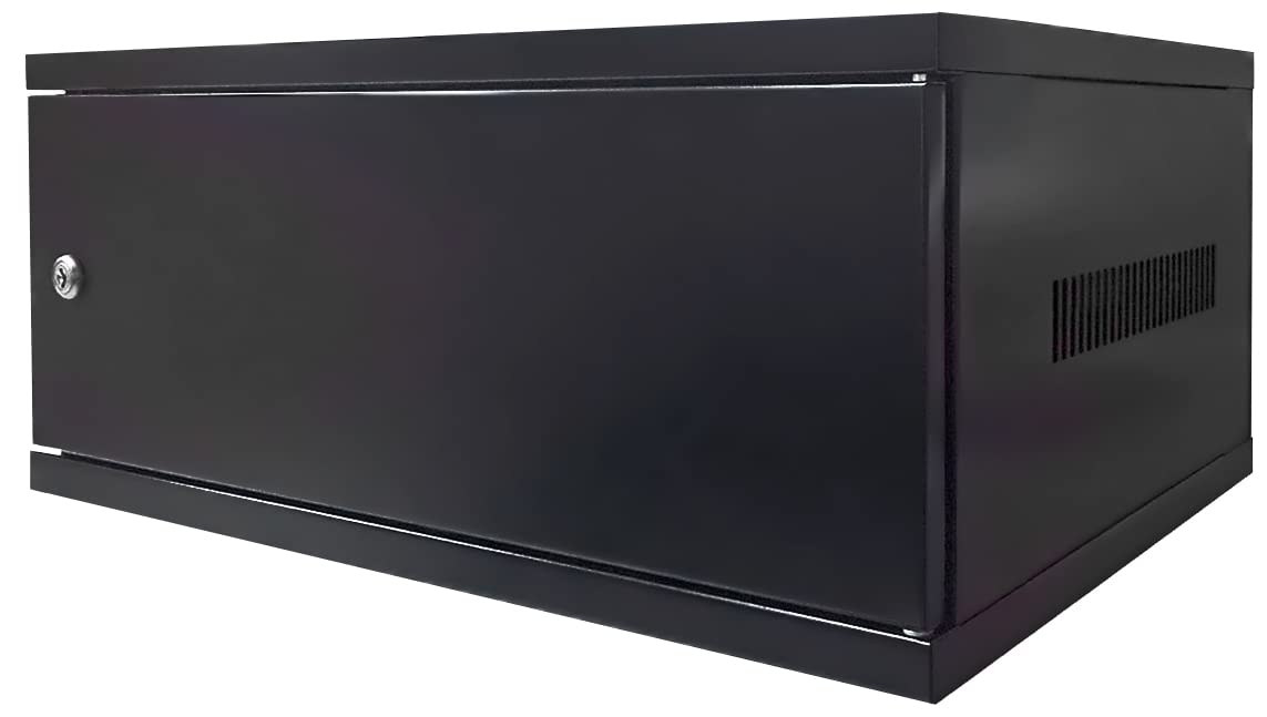 Electriduct 4U Wall Mount Rack Enclosure Network Cabinet Solid Door Black Powder Coated Steel with Lock