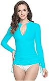 ilishop Women's UV Sun Protection Long-Sleeve Rash Guards Blue L-US8