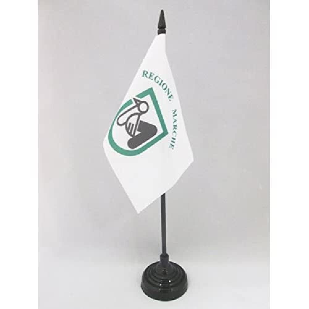 AZ FLAG - Marche Table Flag 4'' x 6'' - Italian Region Office Mini Banner 100% Polyester 15 x 10 cm - Mini Desk Flag with 10'' Pole and Black Plastic Base