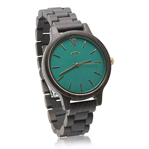 Angie Wood Creations Dark Sandalwood Mens Watch with Teal Dial