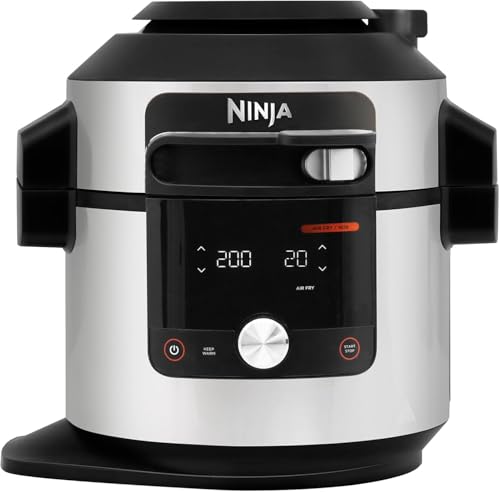 Foodi MAX Multikocher mit Smart Deckel, 7,5L, 14-in-1 Multicooker, Pressure Cooker Schnellkochtopf, Airfryer Heißluftfritteuse, Slow Cooker, digitaler Temperaturfühler, Edelstahl, OL750EU