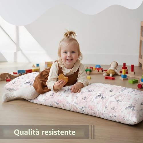 Totsy Baby Side Sleeping Pillow 40x145cm - Long Ergonomic Body Pillow Bouclé Cover Soft Breathable Removable Cover - OEKO-TEX Certified Wild Rose