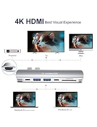VANMASS Dual USB Tipo C Hub, 7 en 1 40Gbps 5K Thunderbolt 3 Estación de acoplamiento con carga rápida de 100 W PD, salida HDMI 4K, lector de tarjetas SD, 3 puertos USB 3.0, compatible MacBook Pro 2016 2017 2018, Air 2018