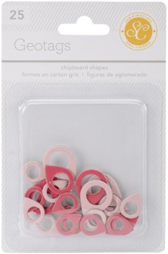 Studio Calico 25-Piece Essentials Geotag Chipboard Shapes, Red/Pink