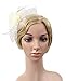 Urban CoCo Women's Feather Beads Net and Veil Fascinator Hair Clip Hat for Cocktail Party (Rice)