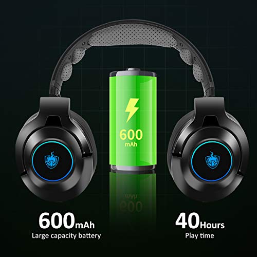 PS4 Headset, 7.1 Bass Surround Bluetooth Wireless Headset, Wired Gaming Headset with Detachable Noise Cancelling Mic for Xbox One, PC, Rotatable Ear Cups Soft Memory Earmuffs, LED Light - Blue