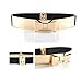 Women Fashion Gold Metal Keeper Metallic Big Mirror Bow Wide Obi Belts (Black)