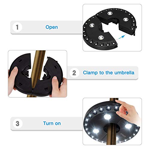 OYOCO Patio Umbrella Light 3 Brightness Modes Cordless 28 LED Lights 200 lumens- 4 x AA Battery Operated,Umbrella Pole Light for Patio Umbrellas,Camping Tents or Outdoor Use (2 pack-28LED Cool White) - Thumbnail 3