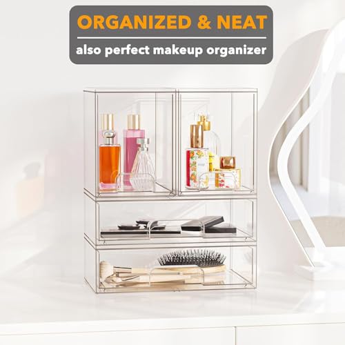 Bottle Storage Organizer Baby, Acrylic Bottles Station Organizer Container, Stackable Clear Drawers for Countertop, Vanity, Bathroom, Cabinet, Pantry Organization (4 Pack)