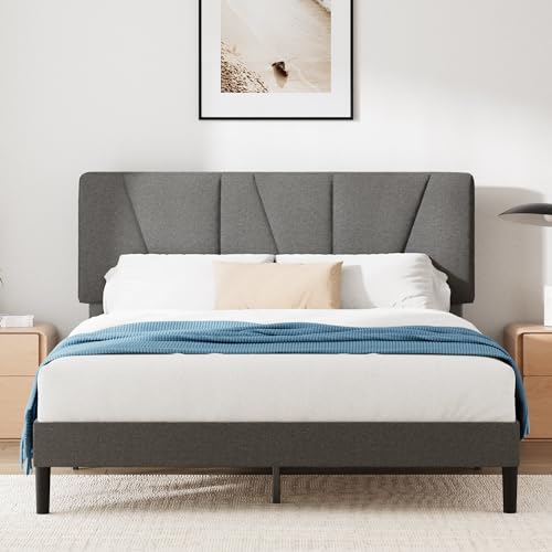Zinus Maya Polsterbett 140x200 cm mit Kopfteil - 30 cm Hohes Bett mit Lattenrost aus Holz - Kompakte Verpackung & Einfache Montage - Dunkelgrau