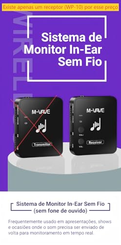 M-VAVE Receptor de Áudio Sem Fio para Monitor de Ouvido Profissional, Transmissão 2.4GHz Som sem Perdas 24bit/48KHz, Alcance de 30 Metros, Bateria de 7 Horas, Modo Mono/Stereo, Controle de Volume