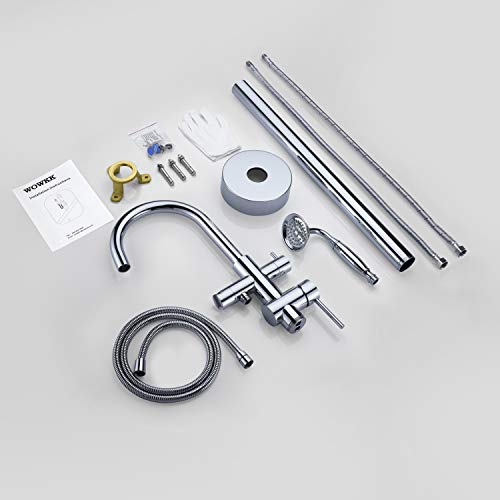 Wowkk Tub Filler Freestanding Bathtub Faucet Chrome Floor Mounted Brass