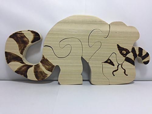 Mama and Baby Raccoon Playing Eco-Friendly Wooden Puzzle Toy for Toddlers Featuring Interlocking Pieces of Poplar Promotes Cognitive Development and Fine Motor Skills