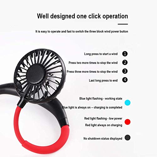 Portable Hanging Neck Sports Fan With LED Light - Hands Free USB Rechargeable Personal Dual Wearable Neckband Fan, Portable Fan Rechargeable Mini Necklace Fan for Office (Red)