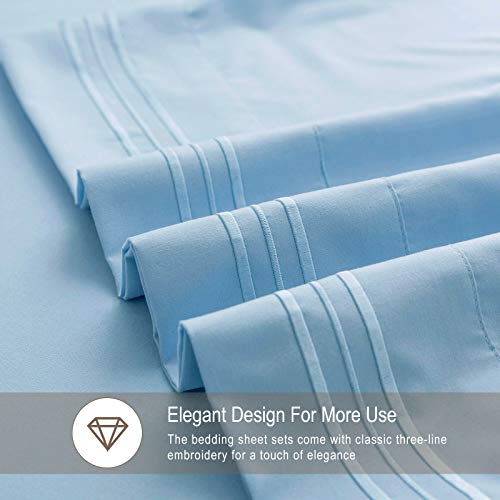 VEEYOO Queen Size Sheet Set - Super Soft 1800 Thread Count Premium Bed Sheet Sets - 16-Inch Deep Pockets, Hypoallergenic Brushed Microfiber, Wrinkle & Fade Resistant Sheet - 4 Pieces, Blue
