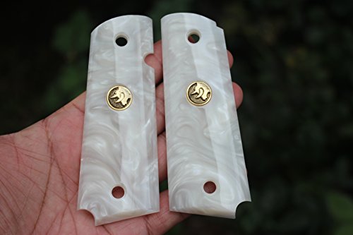 WHITE PEARL GRIPS TAURUS PT 1911 FULL SIZE Model Custom Bull Head Logo Medallions NICE GIFT # Random1