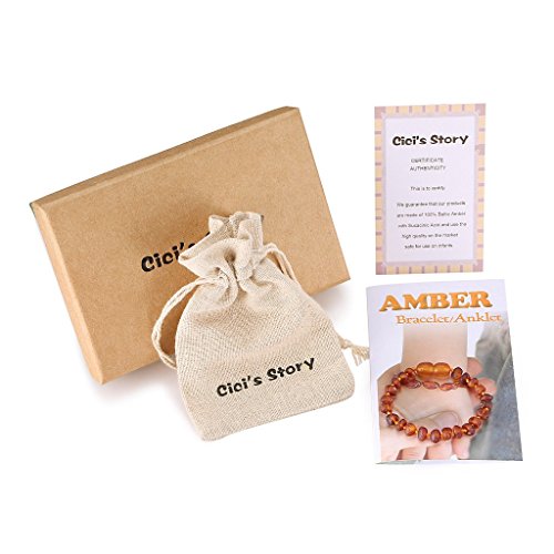 Raw Baltic Amber Teething Bracelet or Anklet for Baby (Unisex)(Cognac Raw)(5.5 Inches) - Baby Gift Sets - Natural Anti Inflammatory Beads.Teething Pain Reduce Properties