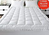 Mattress Topper Queen ❤ (2 Bonus Pillow Cases )❤ Plush Down Alternative Quilted Fitted Skirt Protector Mattress Pad Reviver Enhancer Deep Pocket Fits 8-21 Inches Hypoallergenic Soft White Bed Cover