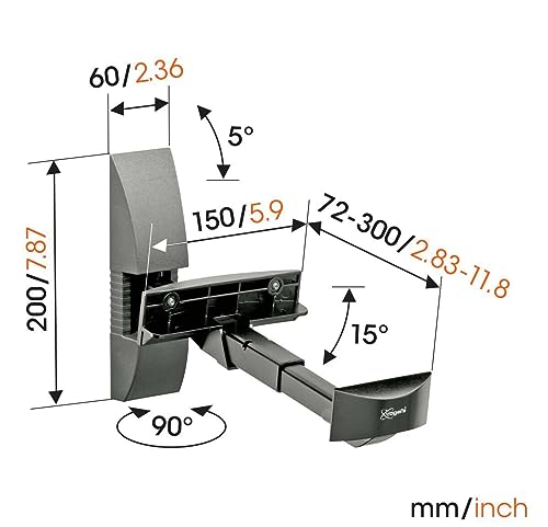Vogel's VLB 200 Universal Speaker Wall Bracket, Swivels up to 90º (Left/Right), Tiltable up to 15º, Max. 44 lbs (20 kg), Black, 2 Brackets