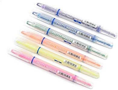 Twinkle Club Twin-Tip Highlighter Pen Clear View Marker Bullet Journal Pen - Pack of 6