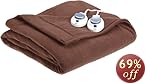 Soft Heat Luxury Micro-Fleece Electric Heated Warming Blanket Queen Size-Chocolate