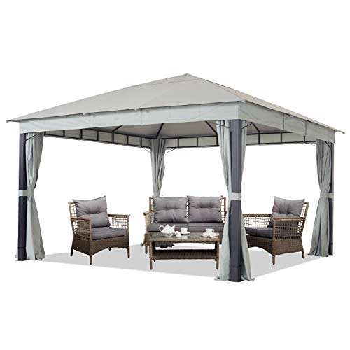 TOOLPORT Gartenpavillon 4x4 m ALU Premium ca. 220g/m² Dachplane wasserdicht Pavillon 4 Seitenteile Gartenzelt hellgrau ca. 9x9cm Profil