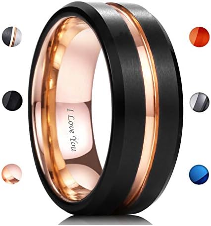 WASOLIE Tungsten Carbide Wedding Ring Engagement Band for Men Women Rose Gold Blue Black Matte Brushed Comfort Fit 8mm