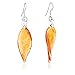 925 Sterling Silver Hand Blown Venetian Murano Glass Orange Leaf Long Dangle Long Earrings