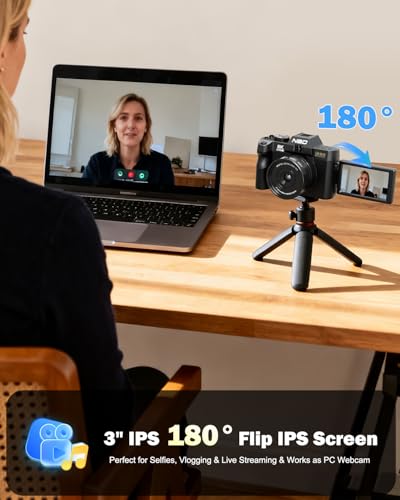 NBD 8K Digital Cameras for Photography,64MP Camara Fotograficas,Travel Vlogging Cameras for YouTube with 180°Flip Screen,16X Digital Zoom,52mm Macro Lens,2 Batteries,32GB TF Card (Black)