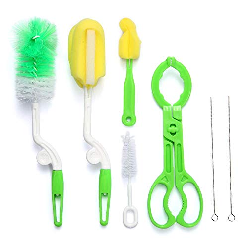 Cleaning Brush Set for Baby Bottles, Pipes, and Tubes Kit, Best Sponge and Brush Cleaner Pack for Straws, Sippy Cups, Nipples, Breast Pumps, More, Non-Scratch Nylon w/Soft Bristles & Bottle Holder - Thumbnail 7