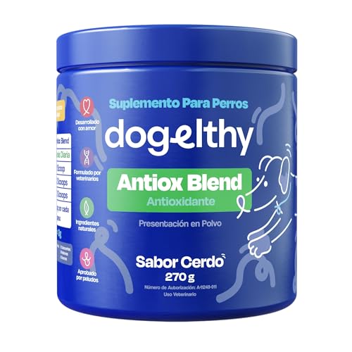 Dogelthy Antiox Blend Suplemento Antioxidante Natural para Perros. Apoya el Envejecimiento Saludable y Sistema Inmune. Polvo Sabor Cerdo 270 g