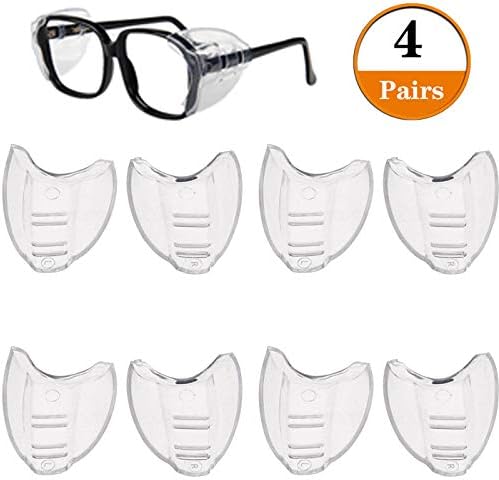 4 Pairs Safety Eye Glasses Side Shields, Slip On Clear Side Shield for Safety Glasses- Fits Small to Medium Eyeglasses
