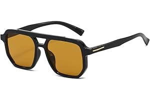 JRLLFD Fashion Double-bridge Oversized Black Sunglasses Retro Style with Metal Temples