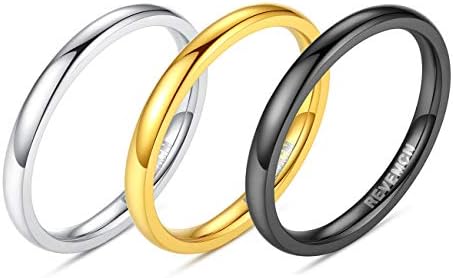REVEMCN 2mm 3mm 4mm 5mm 6mm Stainless Steel Polished Finish Wedding Band Ring for Men Women 3 Color a Set