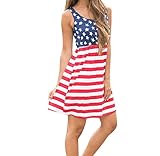 Gloous Womens Fashion Print American Flag Sexy Sleeveless Mini Dress (XXL)