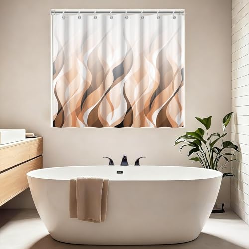 Waterproof Shower Window Curtain for Privacy, Orange Brown Abstract Striped Geometric Ombre Waves Small Short Shower Curtain with Hooks, Modern Art Minimalist Mini Bathroom Window Curtain 40x36 Inch at Amazon