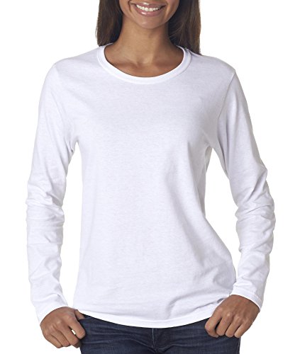 Gildan womens Heavy Cotton 5.3 oz. Missy Fit Long-Sleeve T-Shirt(G540L)-WHITE-M