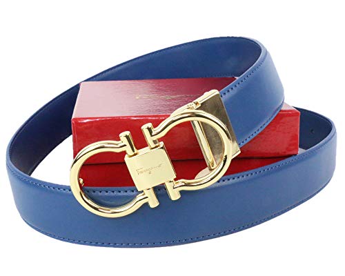 Gold Buckle Blue Leather Ferragamo Belt